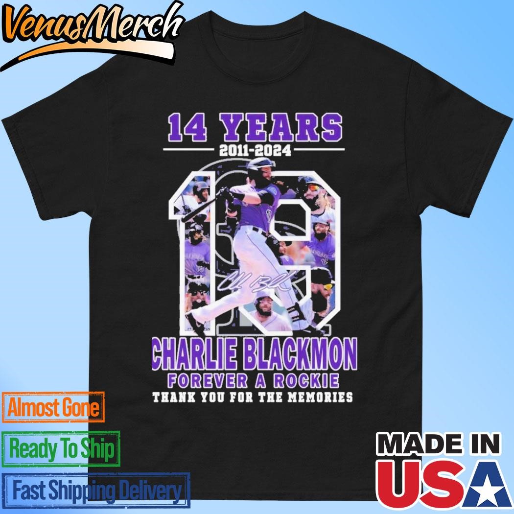 Official Colorado Rockies Charlie Blackmon Forever A Rookie Thank You For 14 Years T-Shirt