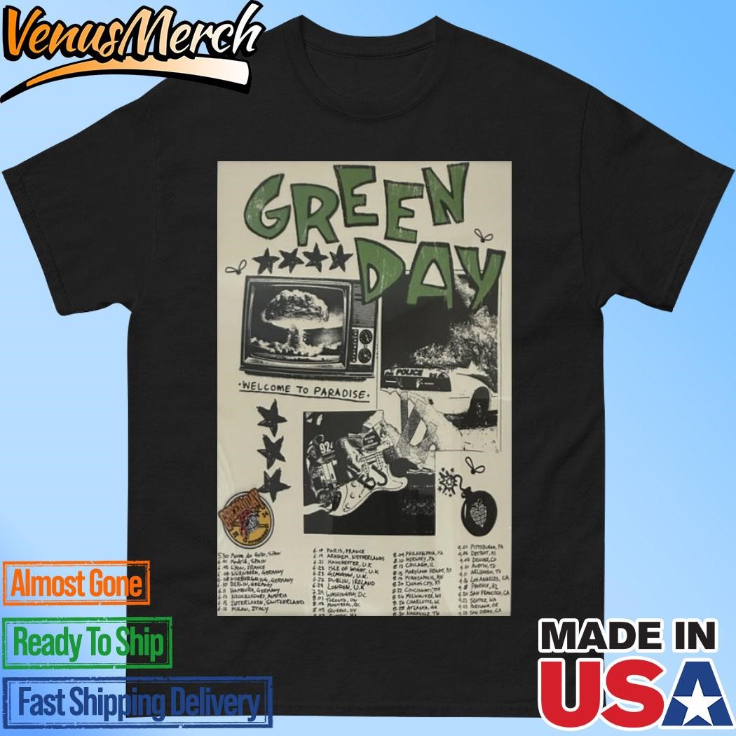 Official Green Day Wellcome To Paradise Petteburon 2024 Poster Tour Paris Shirt