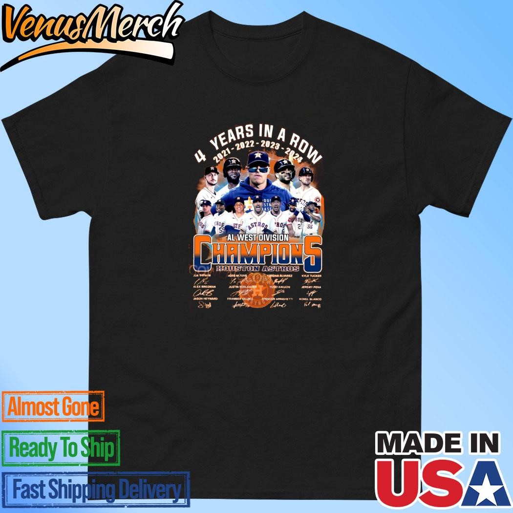 Official Houston Astros 4 Years In A Row 2021-2022-2023-2024 Al West Division Champions Signatures Shirt