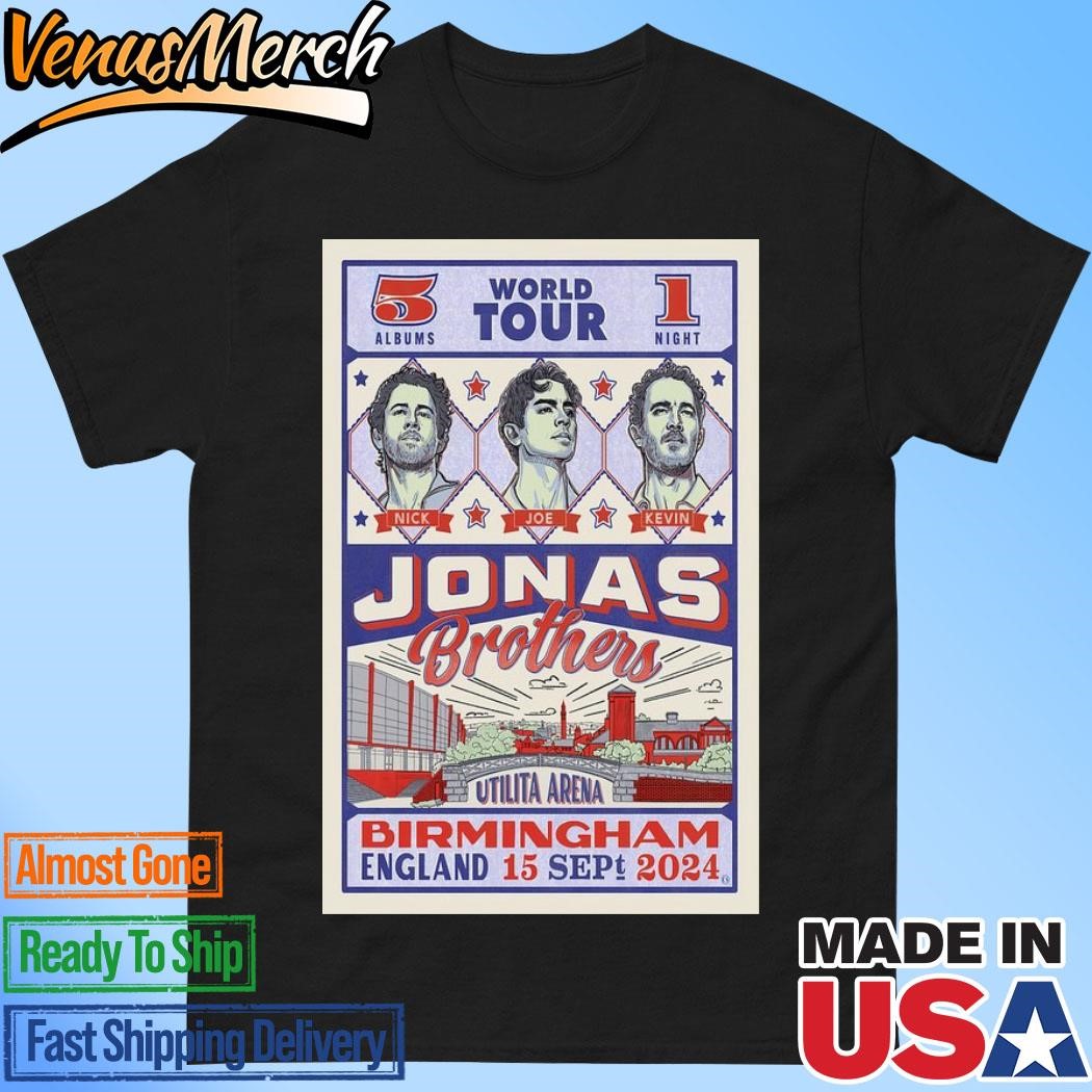 Official Jonas Brothers 5 Albums 1 Night World Tour 2024 Birmingham, UK Poster Shirt