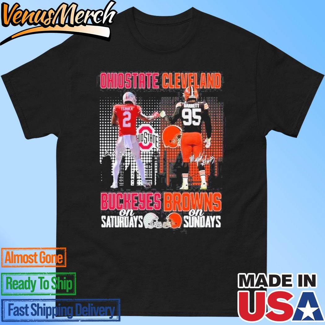 Official Ohio State Buckeyes On Saturdays Cleveland Browns On Sundays 2024 T-Shirt