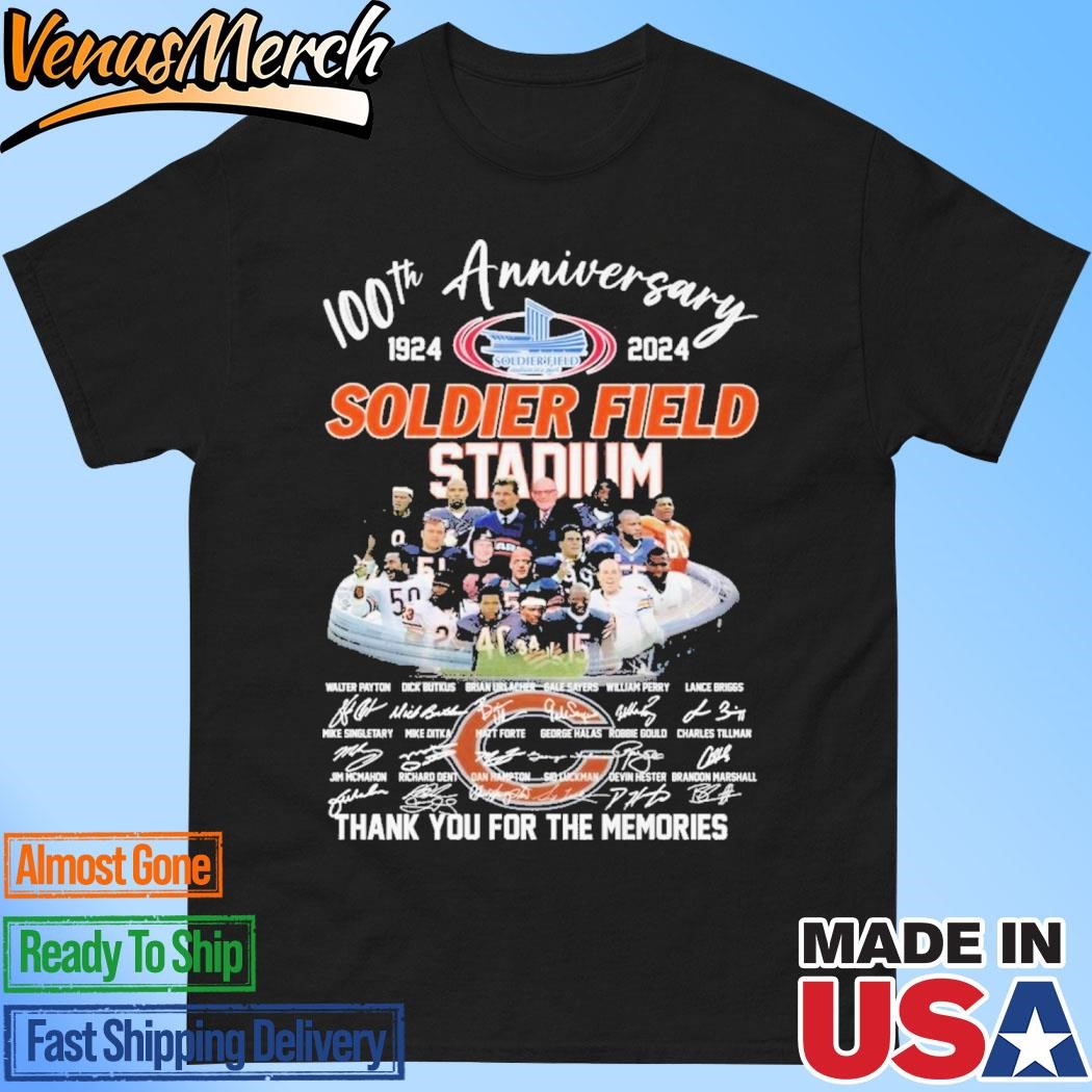 Official 100th Anniversary 1924-2024 Soldier Field Stadium Chicago Bear Thank You For The Memories T-Shirt