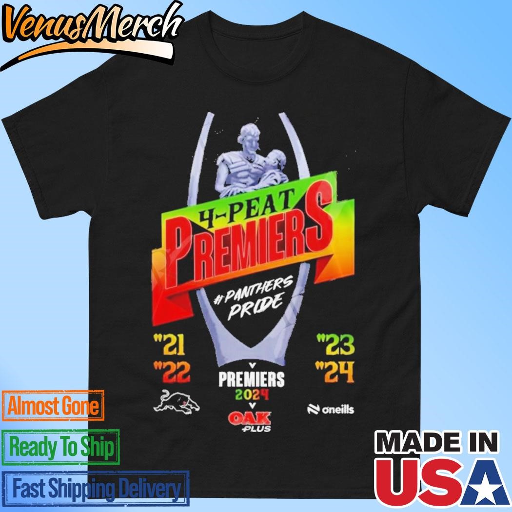 Official 2024 National Ruby League Premiers Penrith Panthers 4-Peat T-Shirt