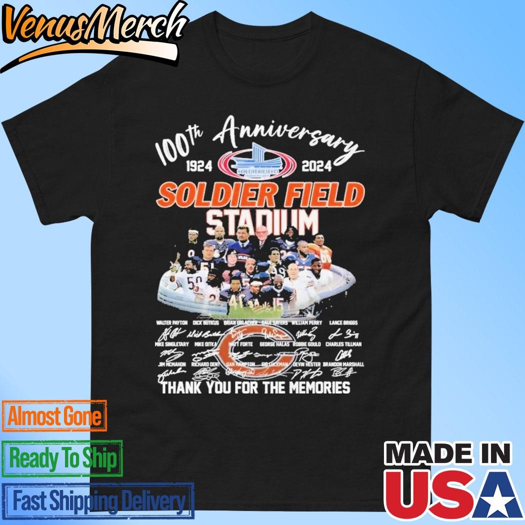 Official Chicago Bears 100th Anniversary Of Soldier Field Stadium 1924-2024 T-Shirt