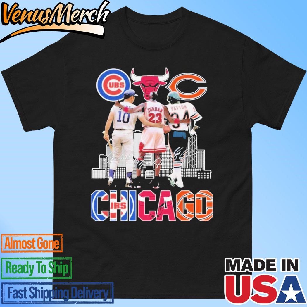 Official Chicago Cubs Ron Santo Chicago Bulls Michael Jordan Chicago Bears Walter Payton T-Shirt