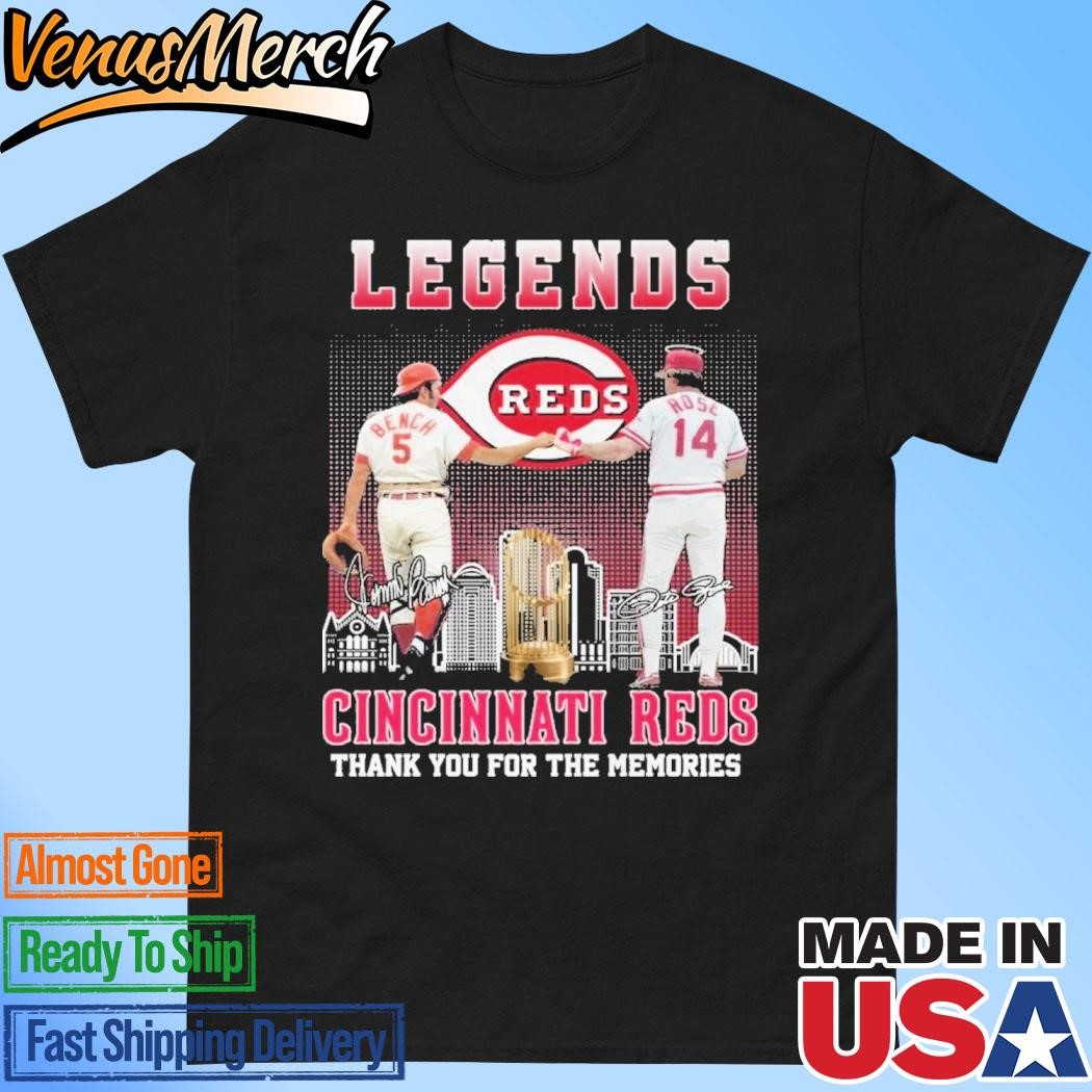 Official Cincinnati Reds The Legends Peter Rose Johnny Bench Thank You For The Memories T-Shirt