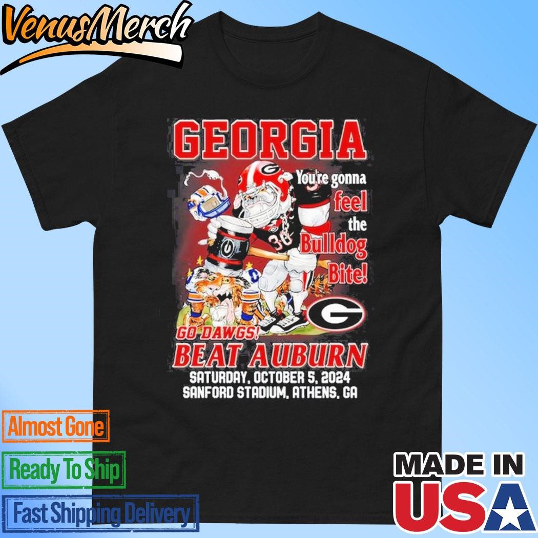 Official Georgia Bulldogs Go Dawgs Beat Auburn Tigers Feel The Bulldogs Bite T-Shirt