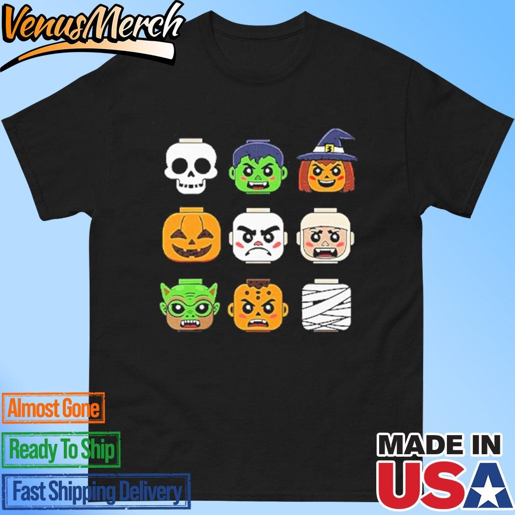 Official Halloween Building Brick Head Pumpkin Ghost Zombie Boys Shirt