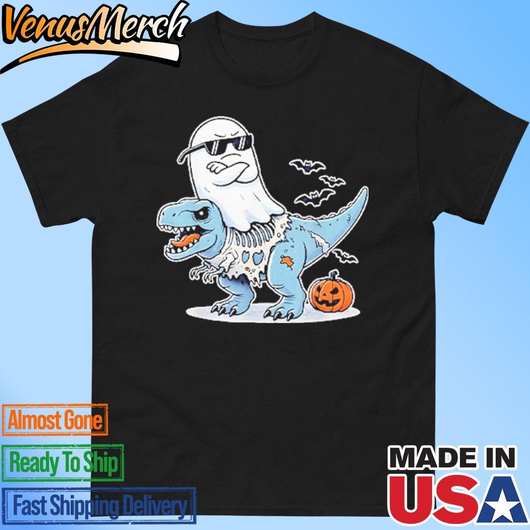 Official Halloween Ghost Riding Zombie T-Rex T Shirt