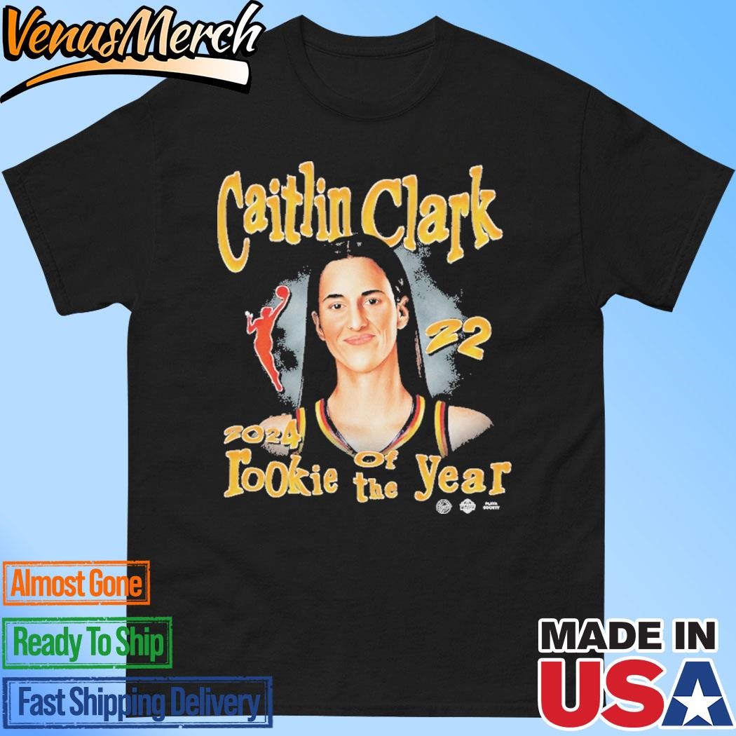 Official Indiana Fever Caitlin Clark Playa Society Black 2024 WNBA Rookie of the Year T-Shirt