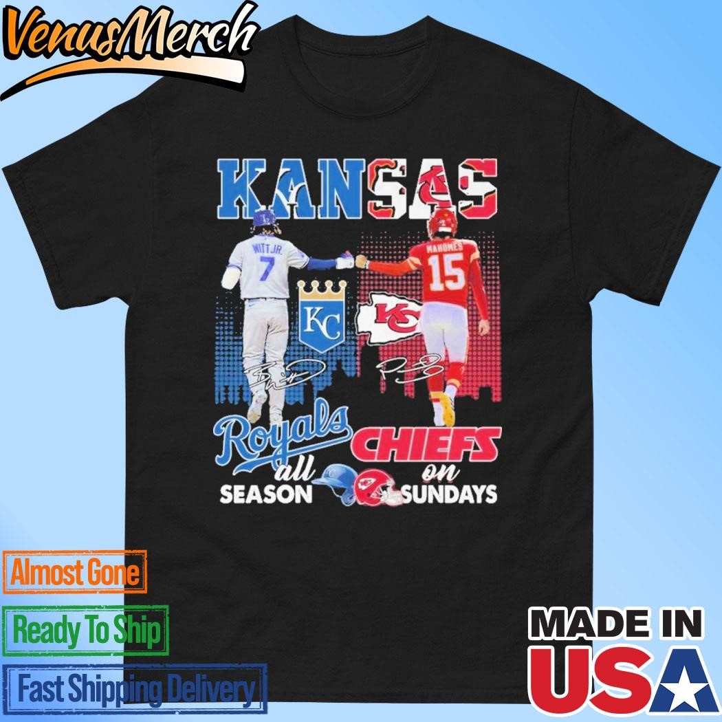 Official Kansas City Royals On Days All Season Kansas City Chiefs On Sundays T-Shirt