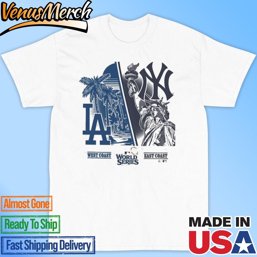 Official Los Angeles Dodgers vs. New York Yankees '47 Ash 2024 World Series Matchup Split T-Shirt