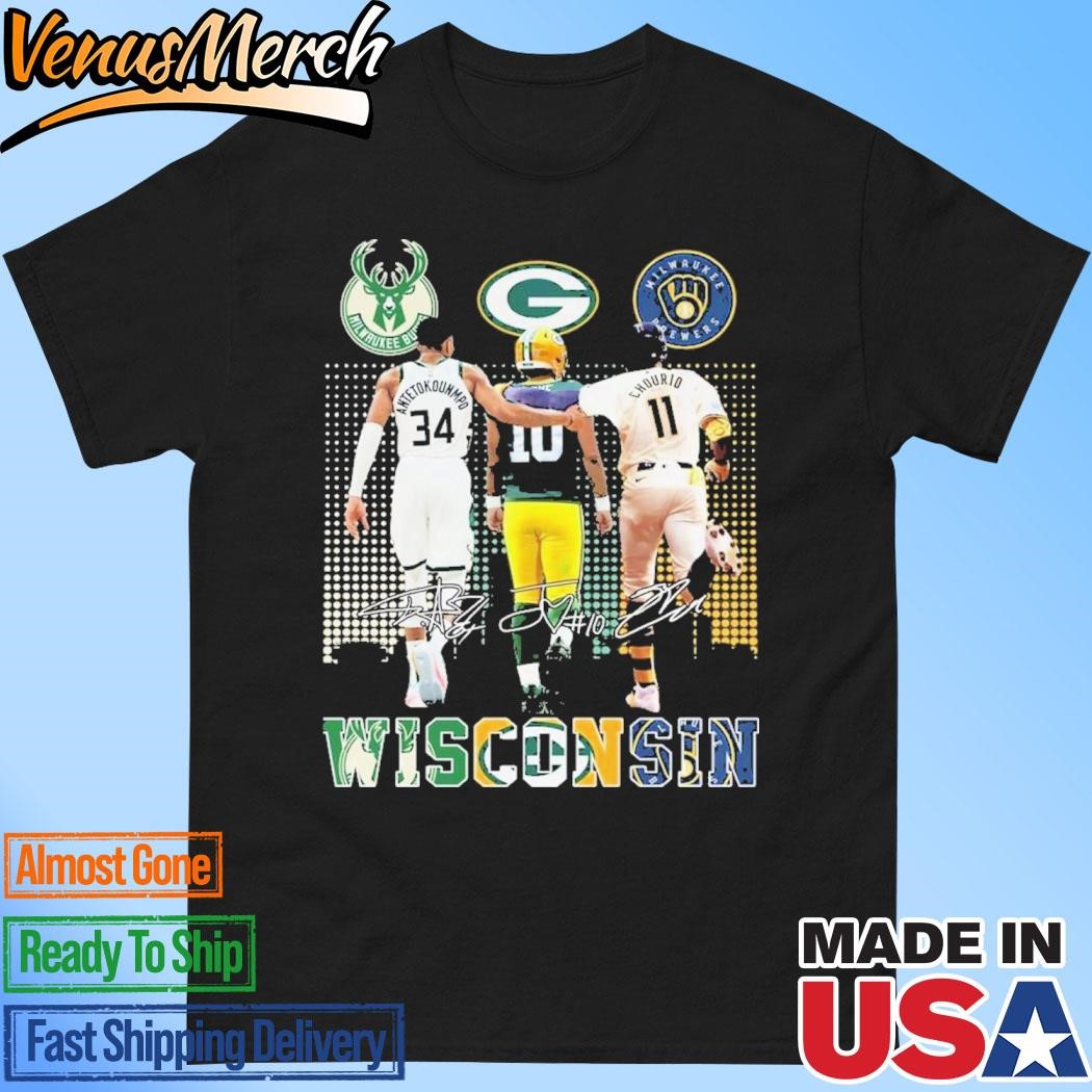 Official Milwaukee Bucks Antetokounmpo Green Bay Packers Love Brewers Chourio T-Shirt