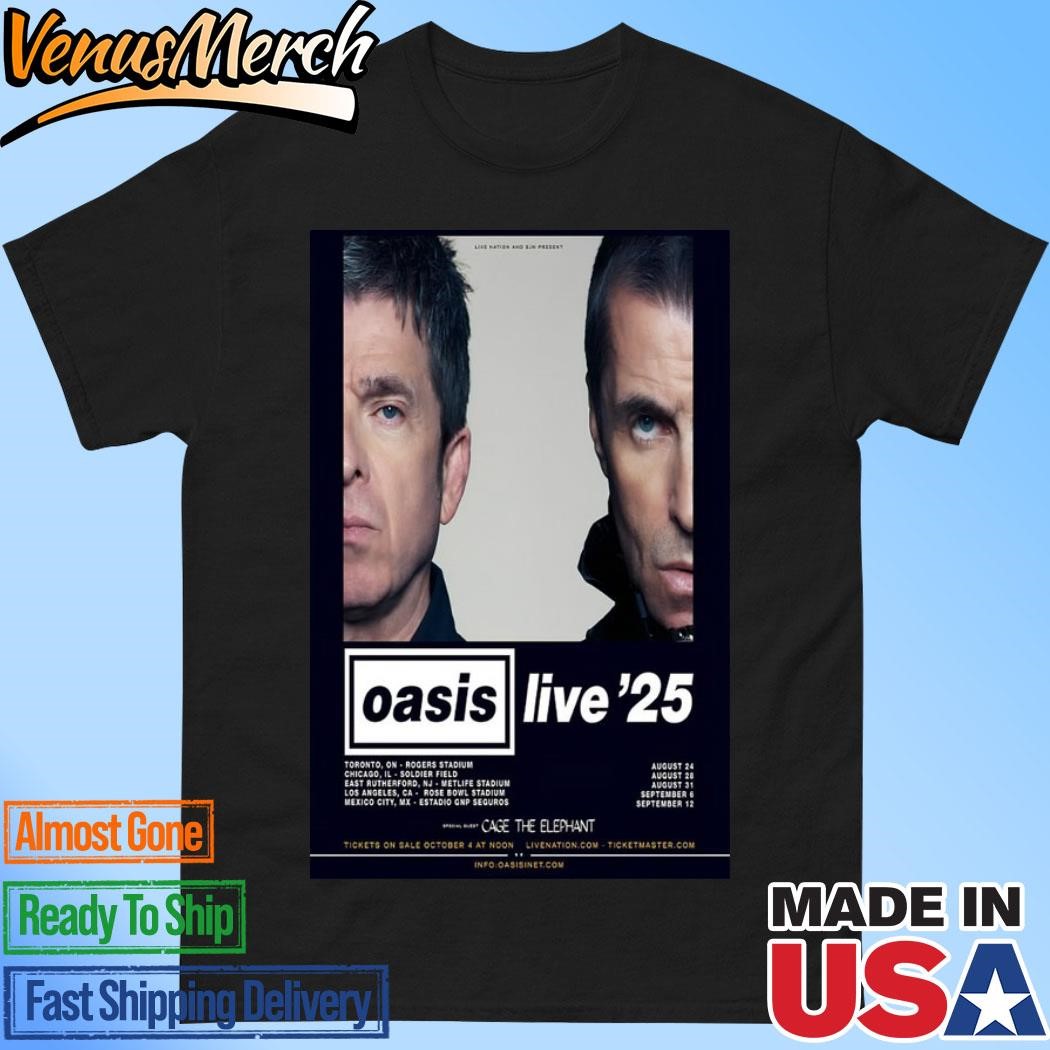 Official Oasis Special Full Tour Live 25 Quest Cage The Elephant Poster Shirt