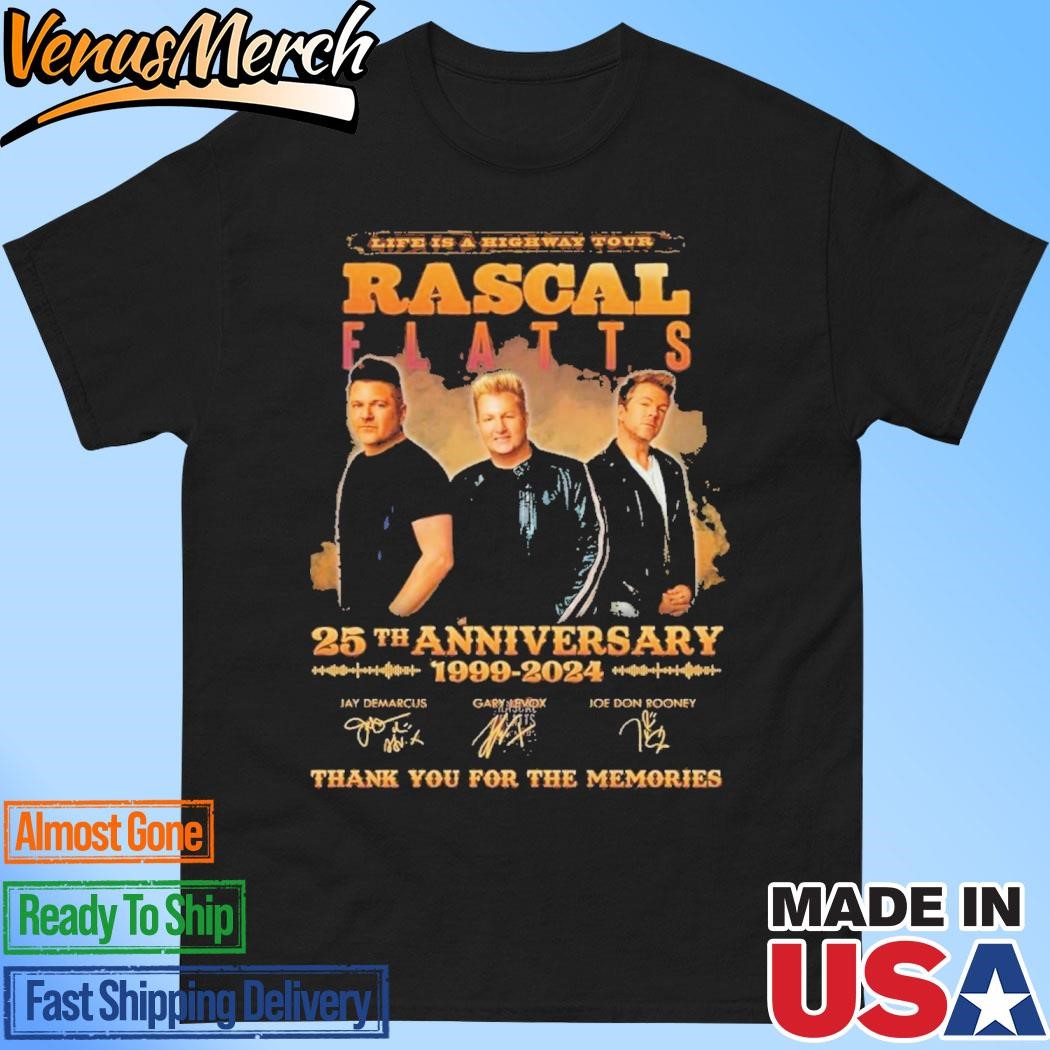 Official Rascal Flatts 25th Anniversary 1999-2024 Life Is A Highway Tour T-Shirt