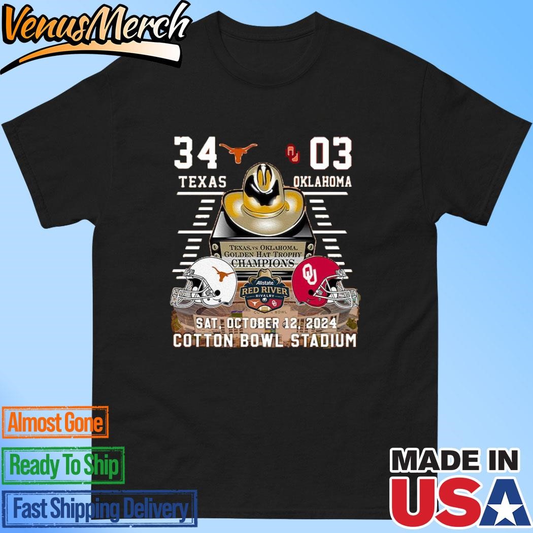 Official Texas 34 – 03 Oklahoma Sat October 12 2024 Cotton Bowl Stadium Shirt