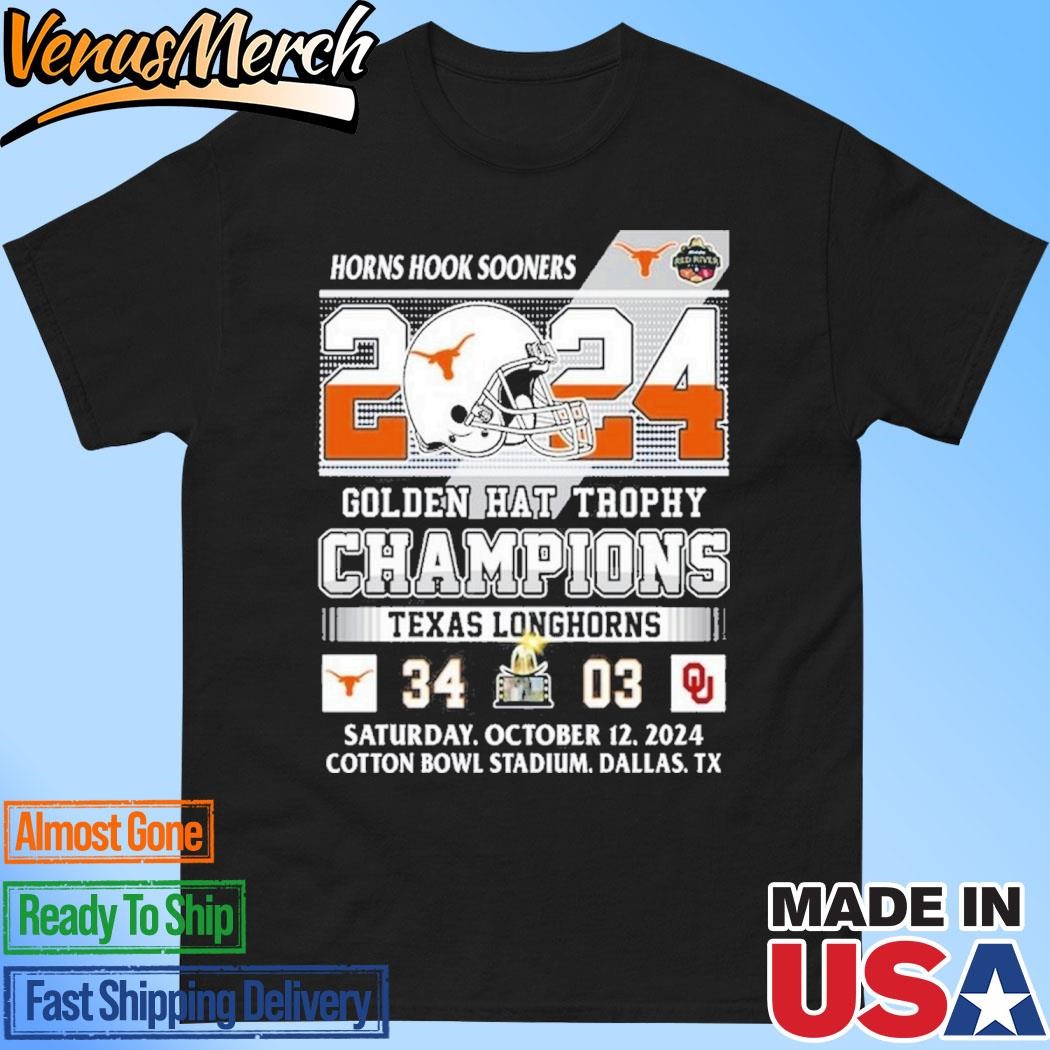 Official Texas Longhorns Horns Hook Sooners Golden Hat Trophy Champions 2024 T-Shirt