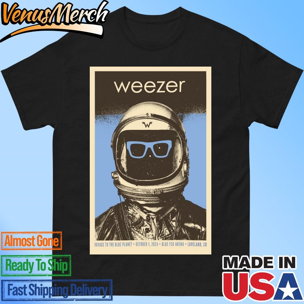 Official Weezer Voyage To the Blue Planet Tour October 1, 2024 2024 Loveland, CO Blue FCU Arena Poster Shirt